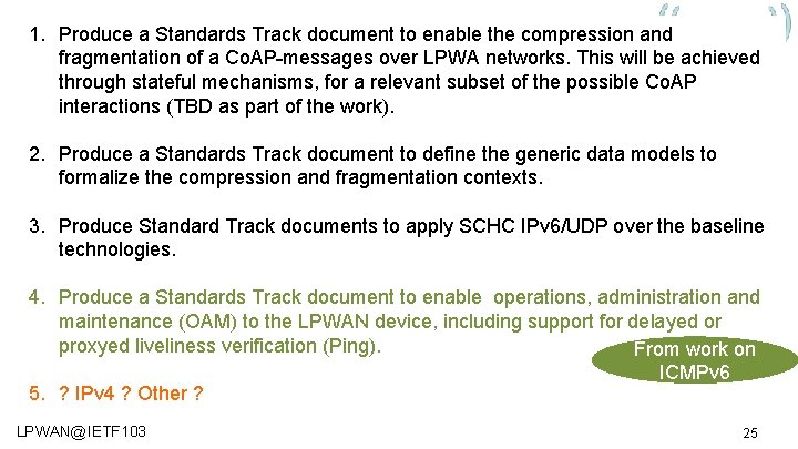 Charter 1 I (Summary) 1. Produce a Standards Track document to enable the compression