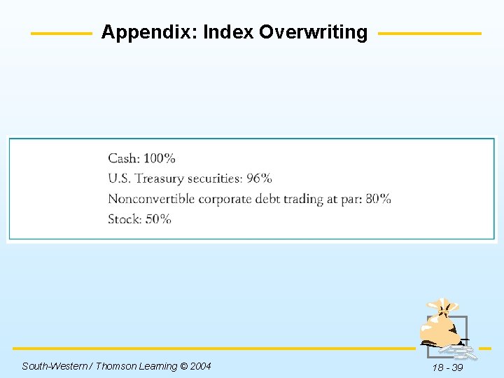 Appendix: Index Overwriting South-Western / Thomson Learning © 2004 18 - 39 