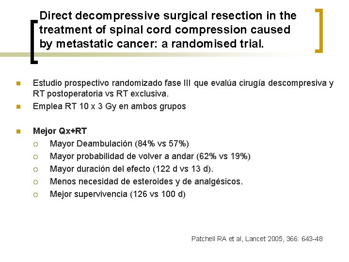 Direct decompressive surgical resection in the treatment of spinal cord compression caused by metastatic