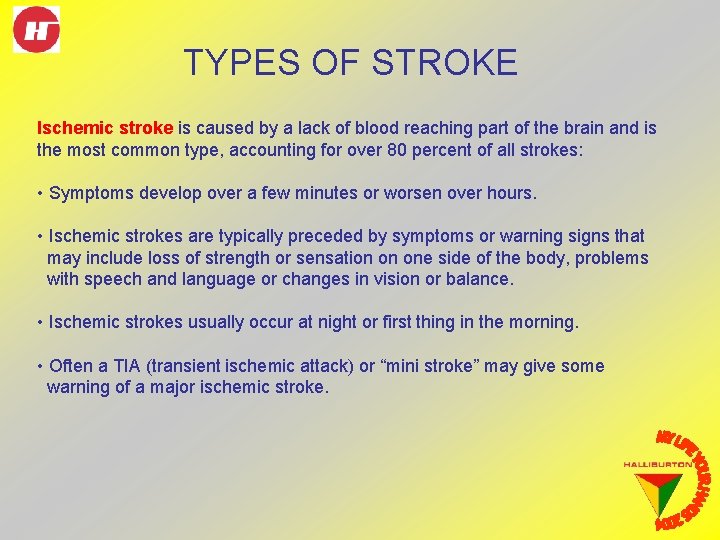 TYPES OF STROKE Ischemic stroke is caused by a lack of blood reaching part