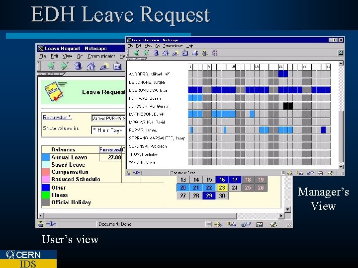 EDH Leave Request Manager’s View User’s view CERN IDS 