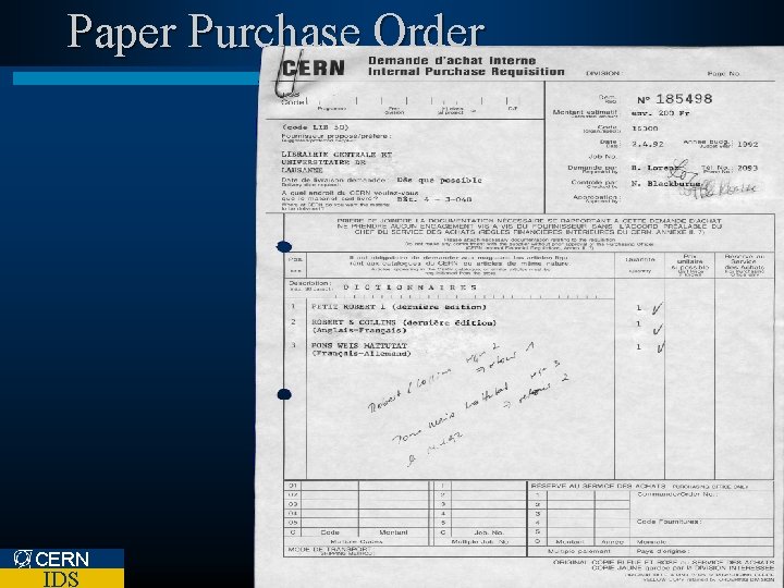 Paper Purchase Order CERN IDS 