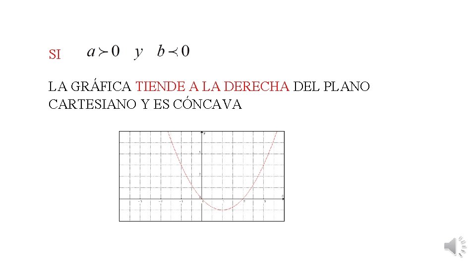 SI LA GRÁFICA TIENDE A LA DERECHA DEL PLANO CARTESIANO Y ES CÓNCAVA 