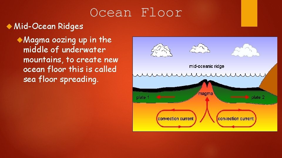  Mid-Ocean Magma Ridges Ocean Floor oozing up in the middle of underwater mountains,