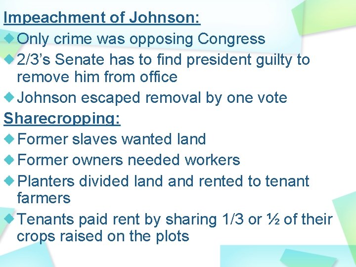 Impeachment of Johnson: Only crime was opposing Congress 2/3’s Senate has to find president