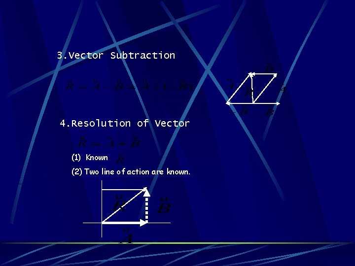 3. Vector Subtraction 4. Resolution of Vector (1) Known (2) Two line of action