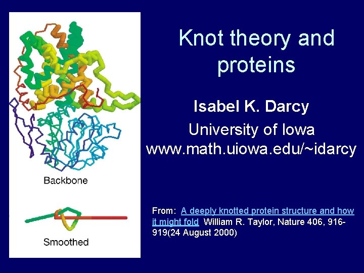 Knot theory and proteins Isabel K. Darcy University of Iowa www. math. uiowa. edu/~idarcy