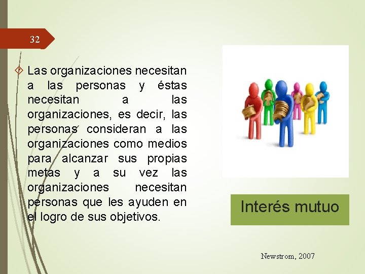 32 Las organizaciones necesitan a las personas y éstas necesitan a las organizaciones, es