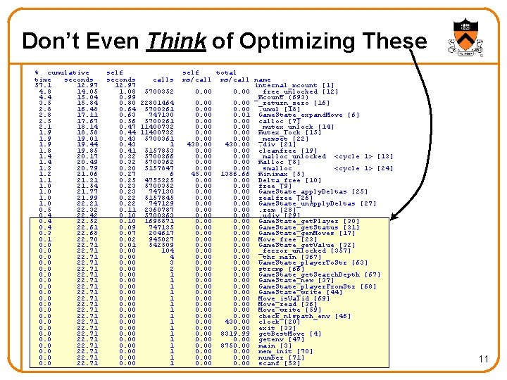 Don’t Even Think of Optimizing These % cumulative time seconds 57. 1 12. 97