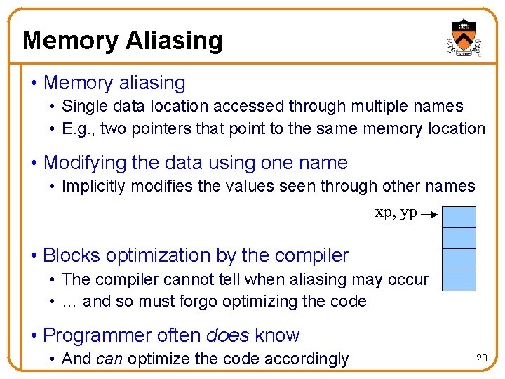 Memory Aliasing • Memory aliasing • Single data location accessed through multiple names •