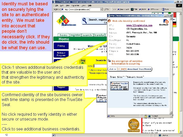Identity must be based on securely tying the site to an authenticated entity. We Identity must be based on securely tying the site to an authenticated entity. We