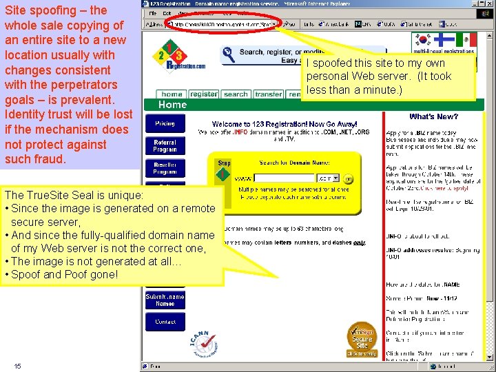 Site spoofing – the whole sale copying of an entire site to a new Site spoofing – the whole sale copying of an entire site to a new