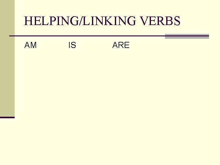 HELPING/LINKING VERBS AM IS ARE 