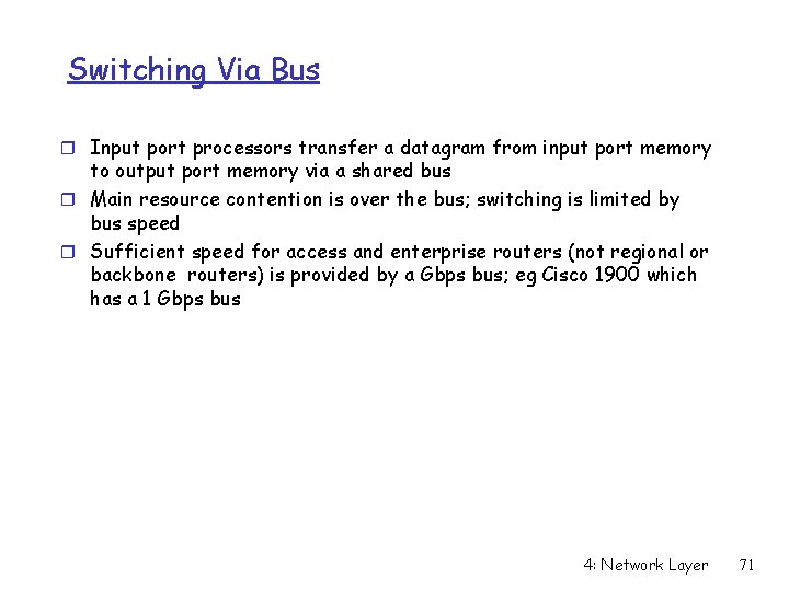 Switching Via Bus r Input port processors transfer a datagram from input port memory