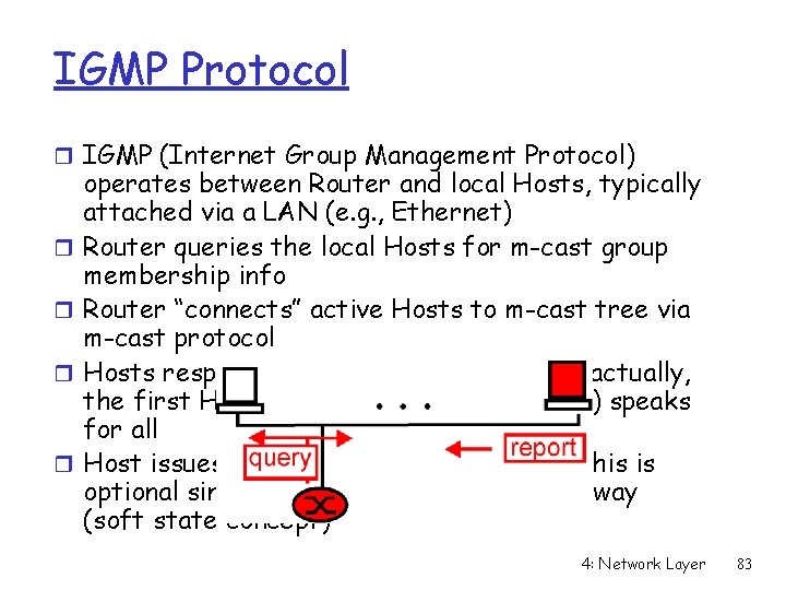 IGMP Protocol r IGMP (Internet Group Management Protocol) r r operates between Router and