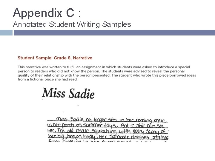 Appendix C : Annotated Student Writing Samples 
