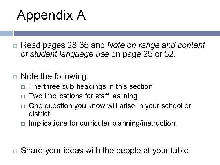 Appendix A Read pages 28 -35 and Note on range and content of student