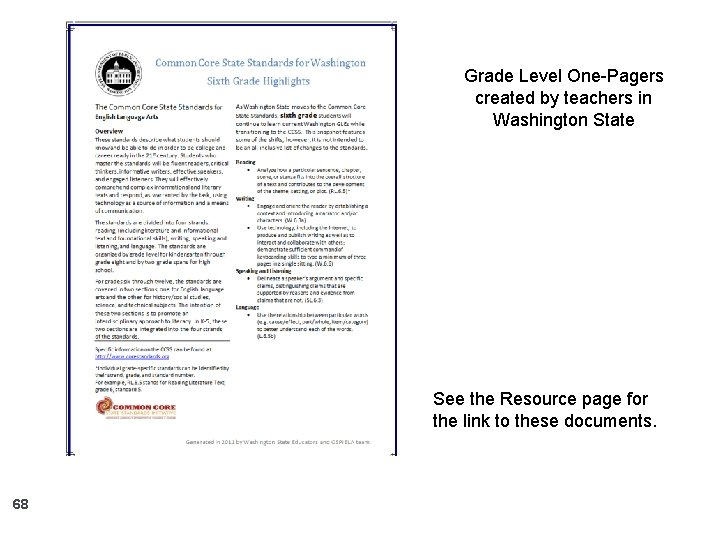 Grade Level One-Pagers created by teachers in Washington State See the Resource page for