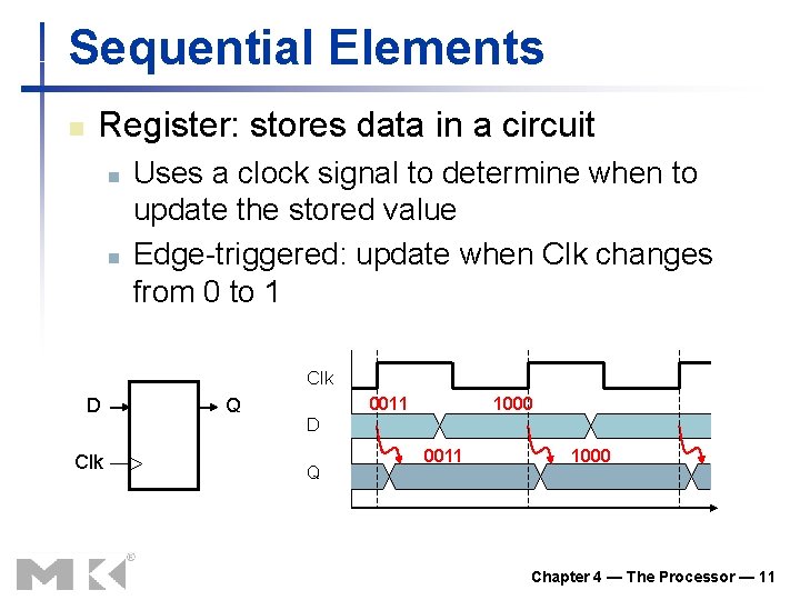 Sequential Elements n Register: stores data in a circuit n n Uses a clock