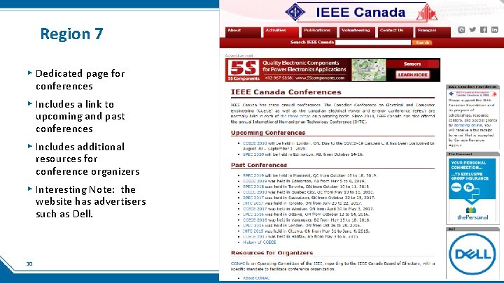 Region 7 ▸ Dedicated page for conferences ▸ Includes a link to upcoming and