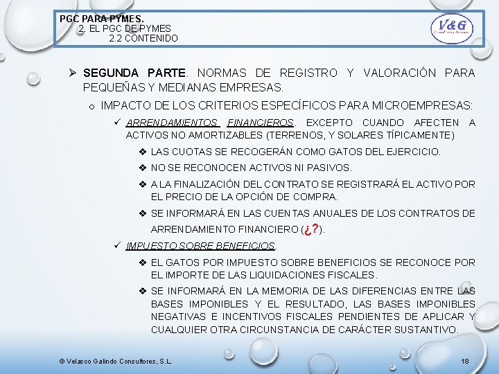 PGC PARA PYMES. 2. EL PGC DE PYMES 2. 2 CONTENIDO Ø SEGUNDA PARTE.