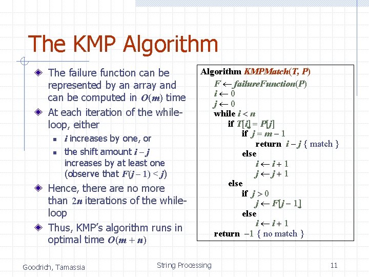 The KMP Algorithm The failure function can be represented by an array and can