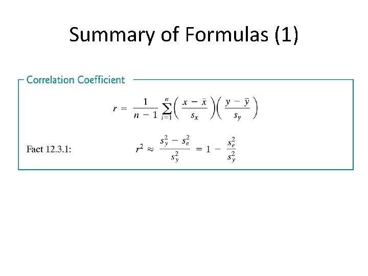 Summary of Formulas (1) 