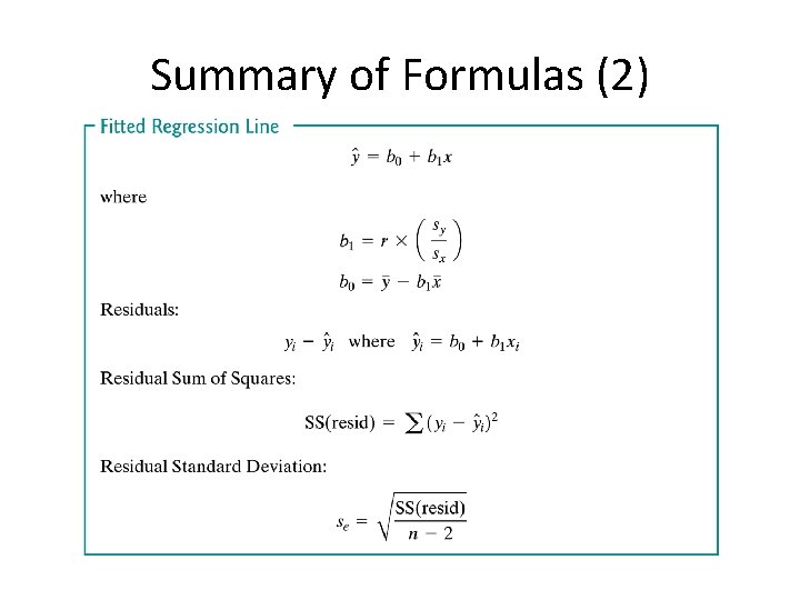 Summary of Formulas (2) 