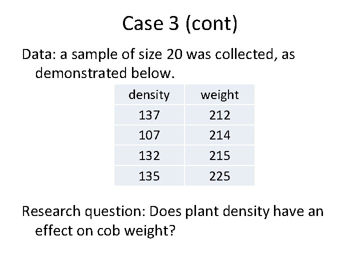 Case 3 (cont) Data: a sample of size 20 was collected, as demonstrated below.