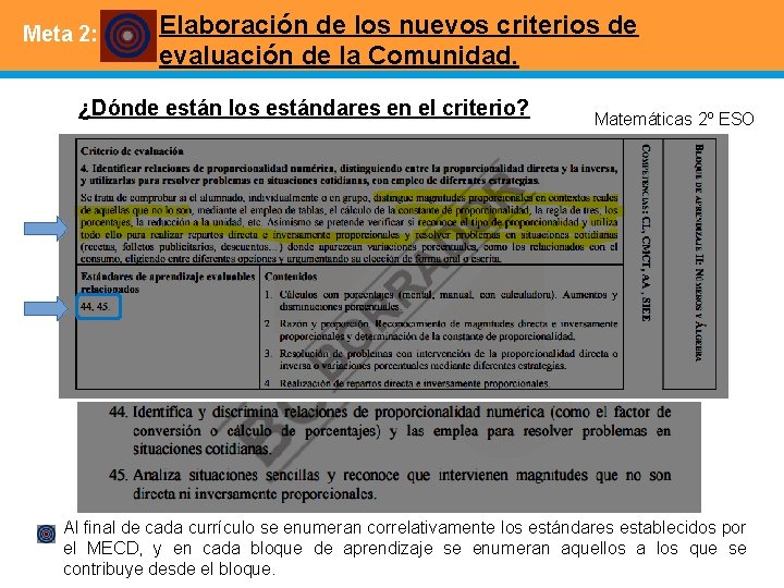 Meta 2: Elaboración de los nuevos criterios de evaluación de la Comunidad. ¿Dónde están