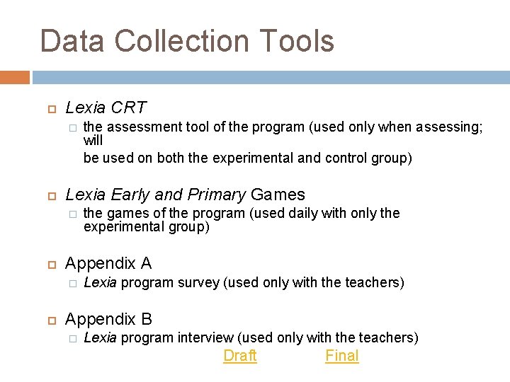 Data Collection Tools Lexia CRT � Lexia Early and Primary Games � the games