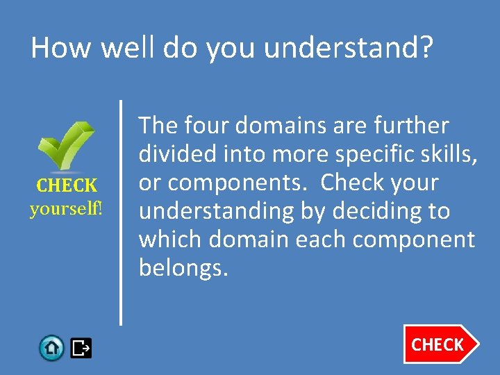 How well do you understand? CHECK yourself! The four domains are further divided into