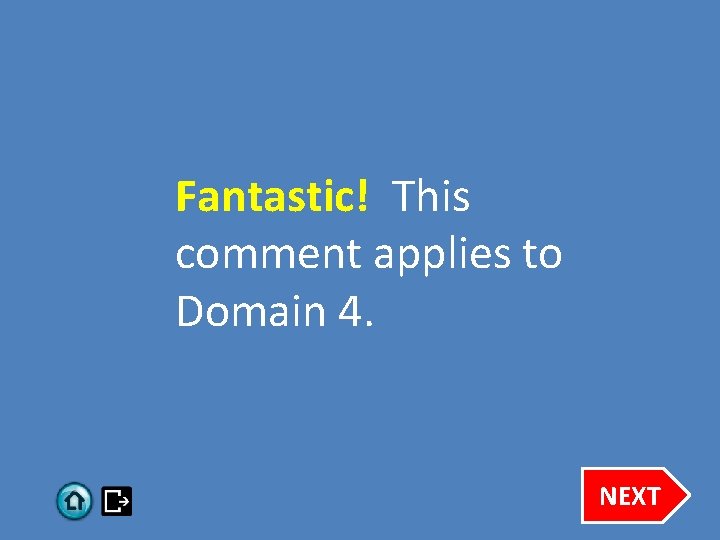 Fantastic! This comment applies to Domain 4. NEXT 