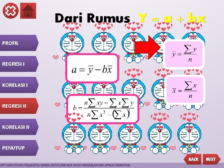 Dari Rumus Y = a + bx PROFIL REGRESI I KORELASI I REGRESI II