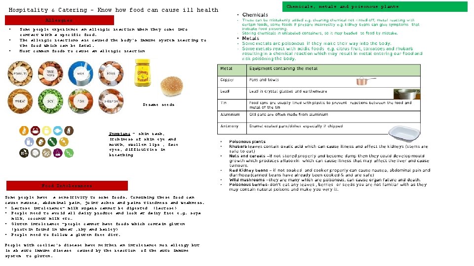 Hospitality & Catering – Know how food can cause ill health Allergies • •