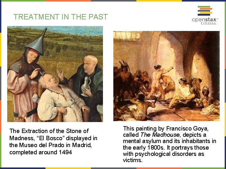 TREATMENT IN THE PAST The Extraction of the Stone of Madness, “El Bosco” displayed TREATMENT IN THE PAST The Extraction of the Stone of Madness, “El Bosco” displayed