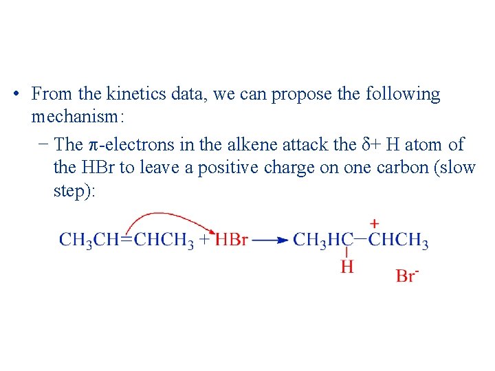  • From the kinetics data, we can propose the following mechanism: − The