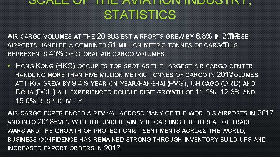 SCALE OF THE AVIATION INDUSTRY; STATISTICS AIR CARGO VOLUMES AT THE 20 BUSIEST AIRPORTS