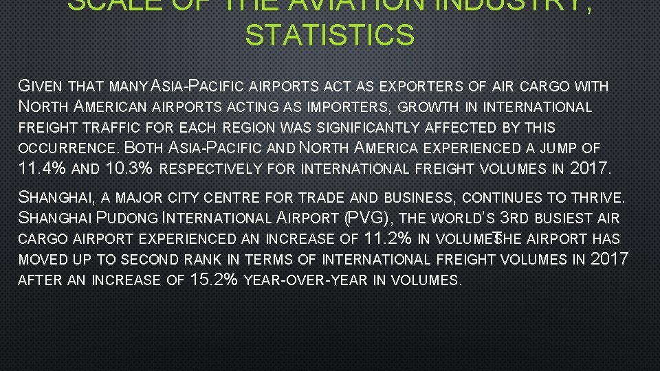 SCALE OF THE AVIATION INDUSTRY; STATISTICS GIVEN THAT MANY ASIA-PACIFIC AIRPORTS ACT AS EXPORTERS