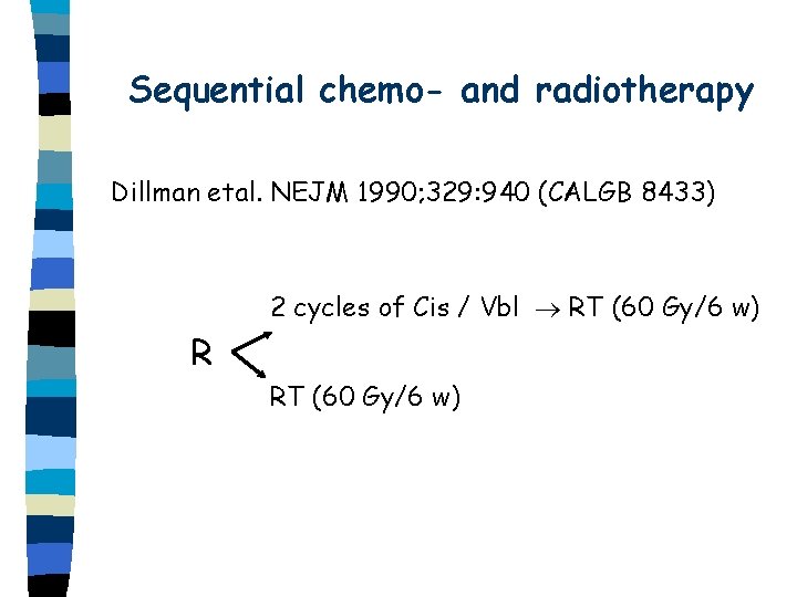 Sequential chemo- and radiotherapy Dillman etal. NEJM 1990; 329: 940 (CALGB 8433) 2 cycles