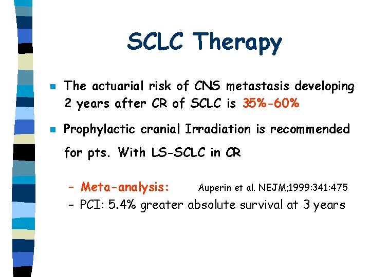 SCLC Therapy n n The actuarial risk of CNS metastasis developing 2 years after