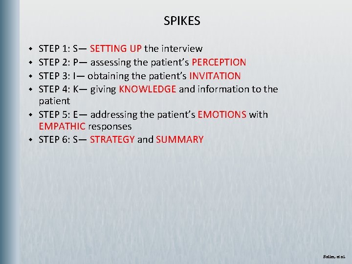 SPIKES w w w STEP 1: S— SETTING UP the interview STEP 2: P—