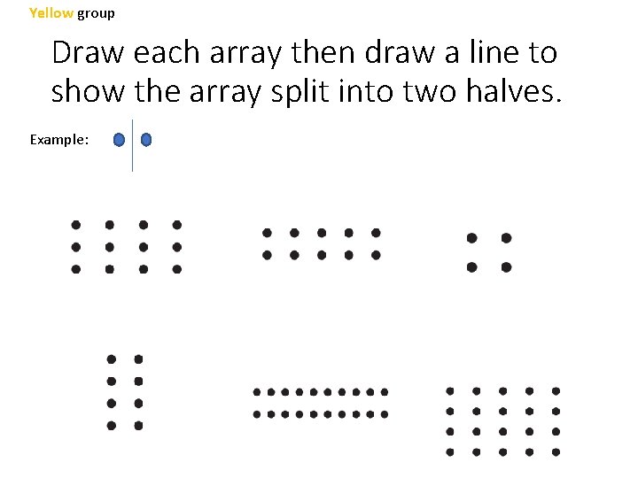 Yellow group Draw each array then draw a line to show the array split