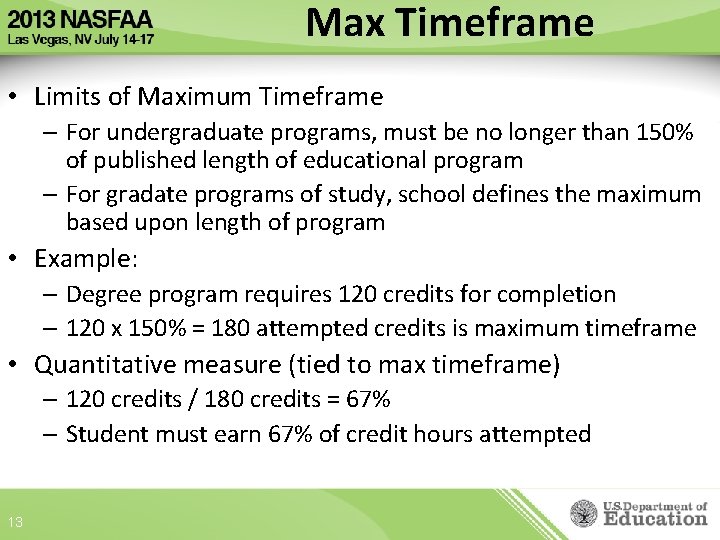 Max Timeframe • Limits of Maximum Timeframe – For undergraduate programs, must be no