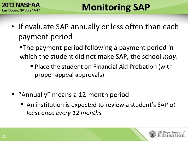 Monitoring SAP • If evaluate SAP annually or less often than each payment period