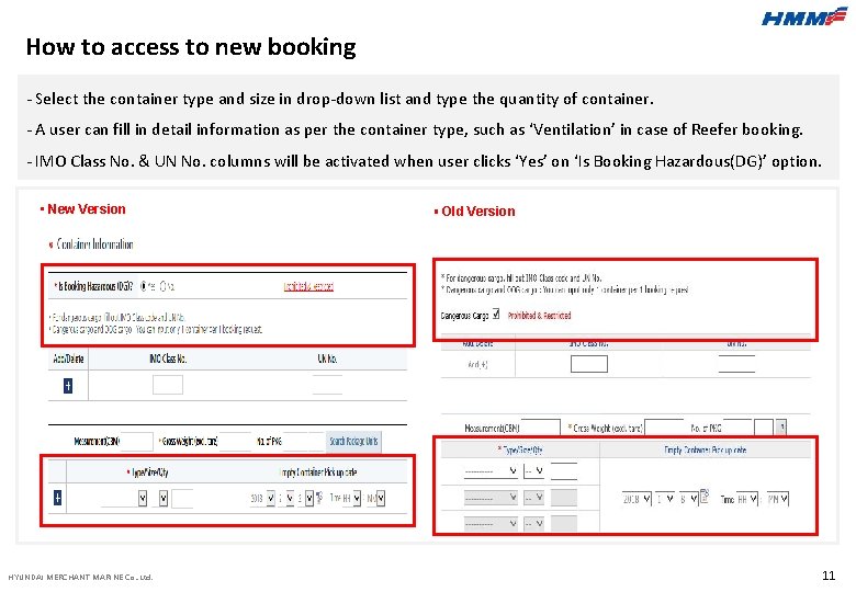 How to access to new booking - Select the container type and size in