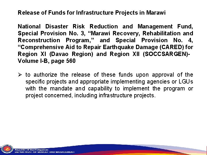 Release of Funds for Infrastructure Projects in Marawi National Disaster Risk Reduction and Management