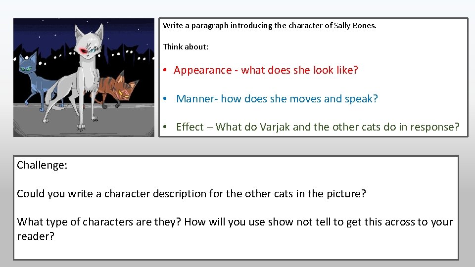 Write a paragraph introducing the character of Sally Bones. Think about: • Appearance -