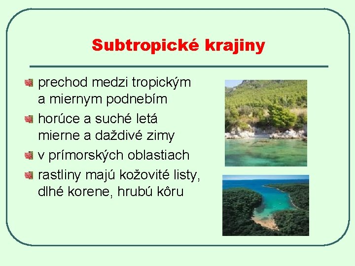 Subtropické krajiny prechod medzi tropickým a miernym podnebím horúce a suché letá mierne a