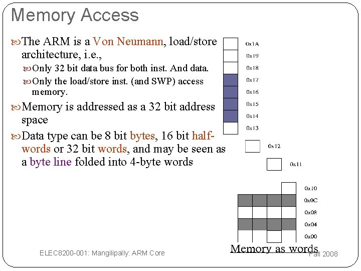 Memory Access The ARM is a Von Neumann, load/store architecture, i. e. , Only Memory Access The ARM is a Von Neumann, load/store architecture, i. e. , Only